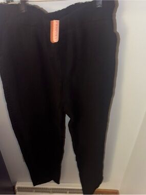 Puimentiua Ankle Women's Pants - Cute Lace Sides Size XL Linen/Cotton Blend
